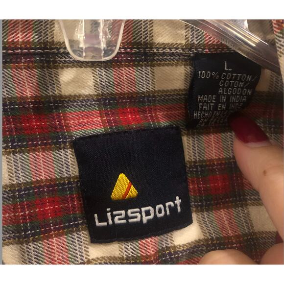 EUC Womens Vintage Liz Claiborne 90s Liz Sport Red Plaid Cotton Top Button Down - Picture 2 of 6